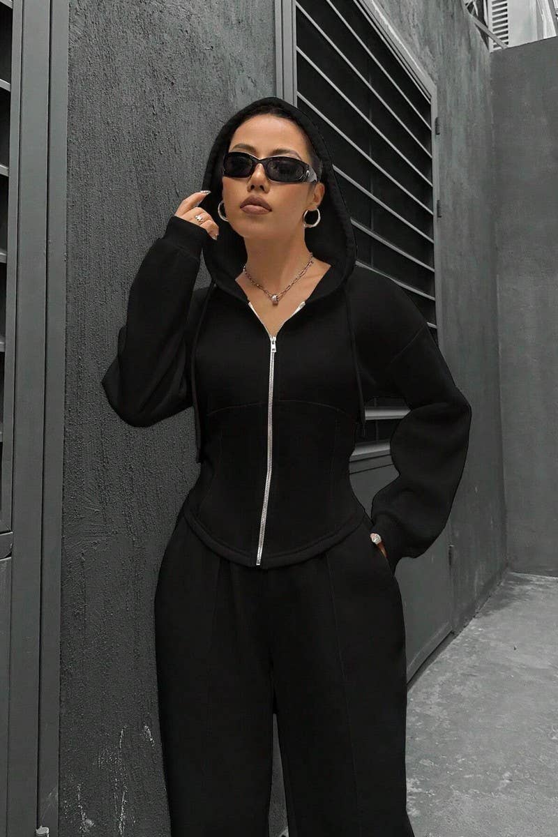 HOODED CARDIGAN CASUAL SPORTS TWO-PIECE SET
