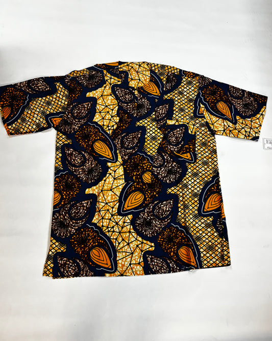Round V-Neck Print Top