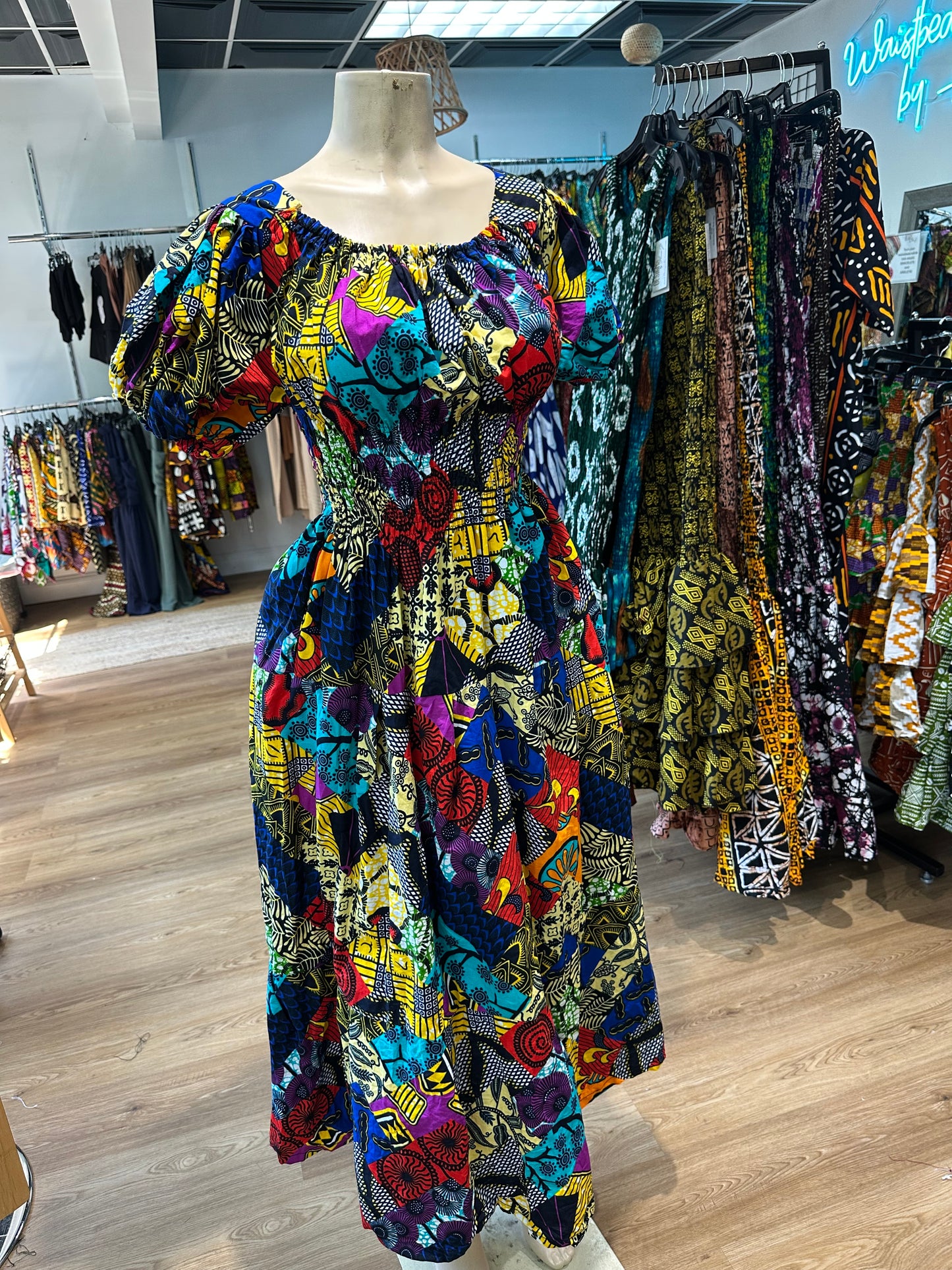 Flare Sleeve Long Dress Mixed