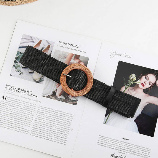 VINTAGE BRAIDED ROUND BUCKLE BELTS : Black