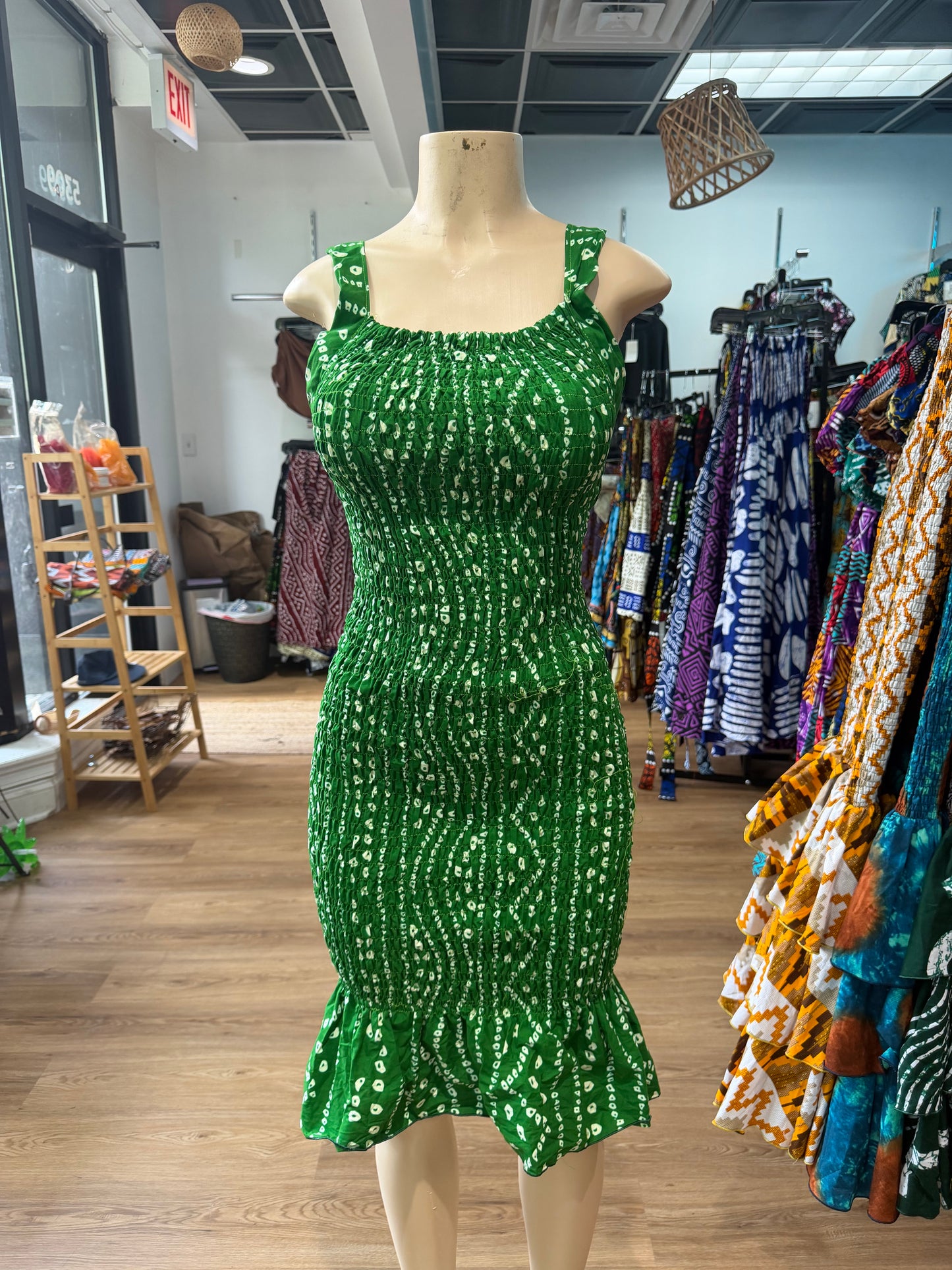 Thin strap mermaid dress green white