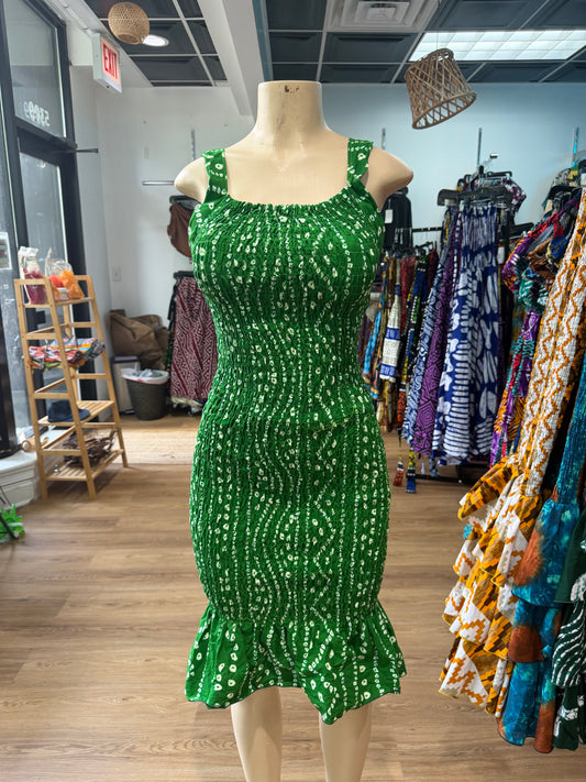 Thin strap mermaid dress green white