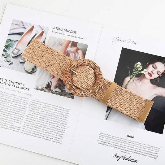 VINTAGE BRAIDED ROUND BUCKLE BELTS : Camel