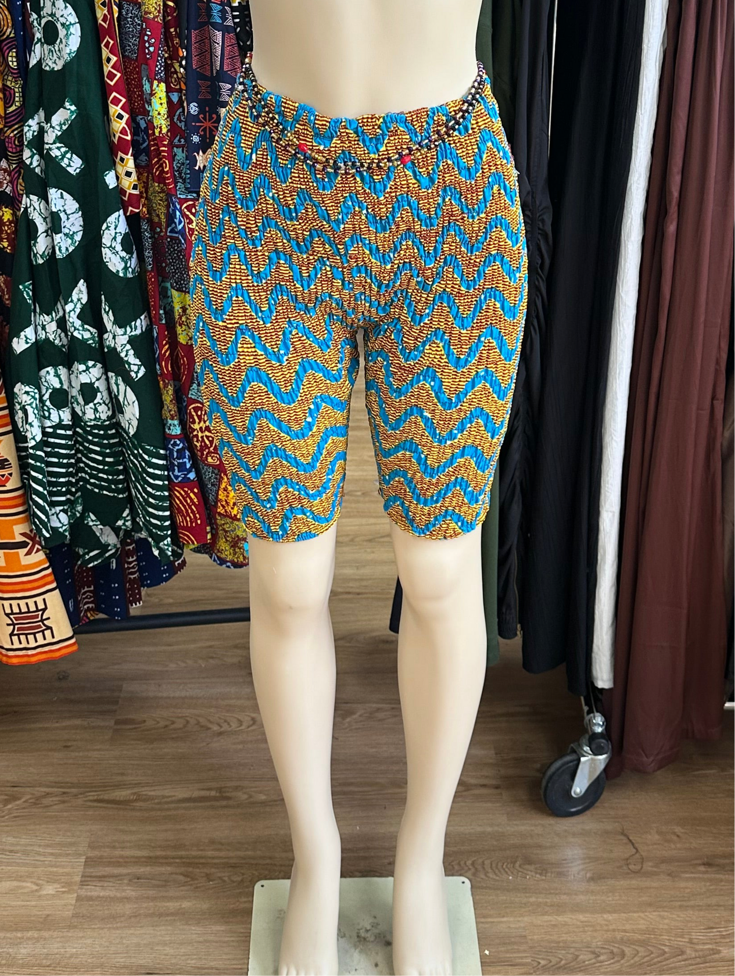 Elastic African Print Biker Shorts