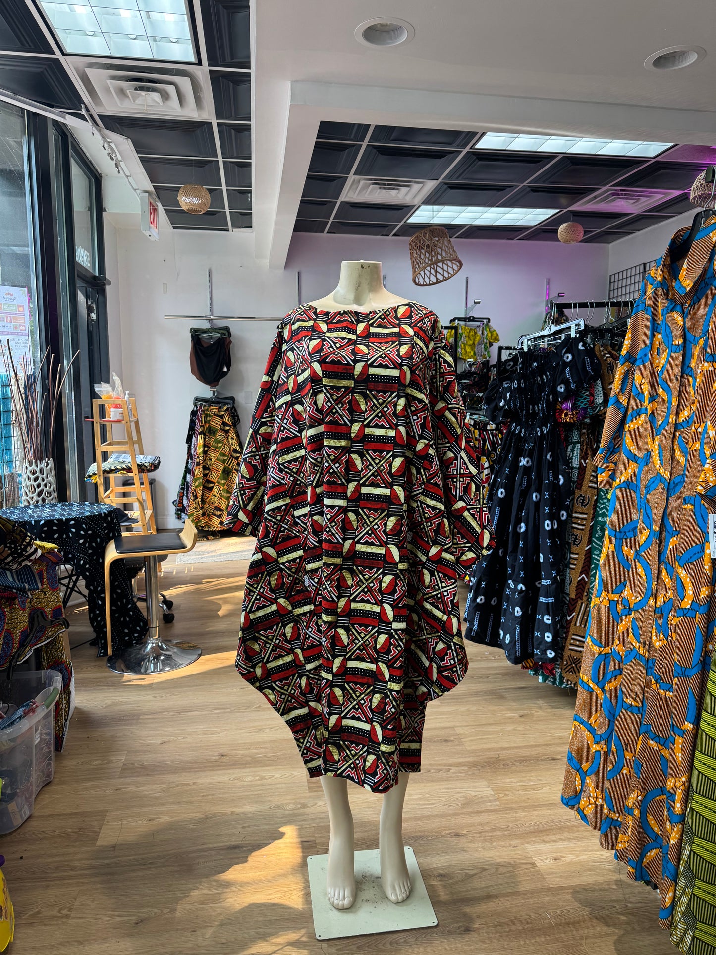 Batwing dress red and yellow