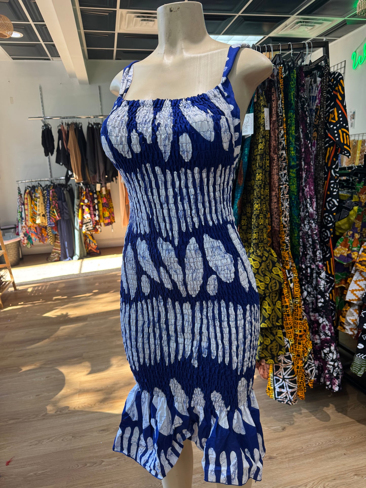 Thin strap mermaid dress blue white