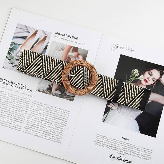 VINTAGE BRAIDED ROUND BUCKLE BELTS: black & white