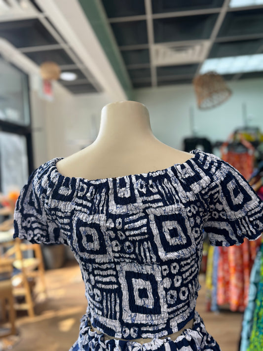 Longsleeve Elastic cropped top blue white