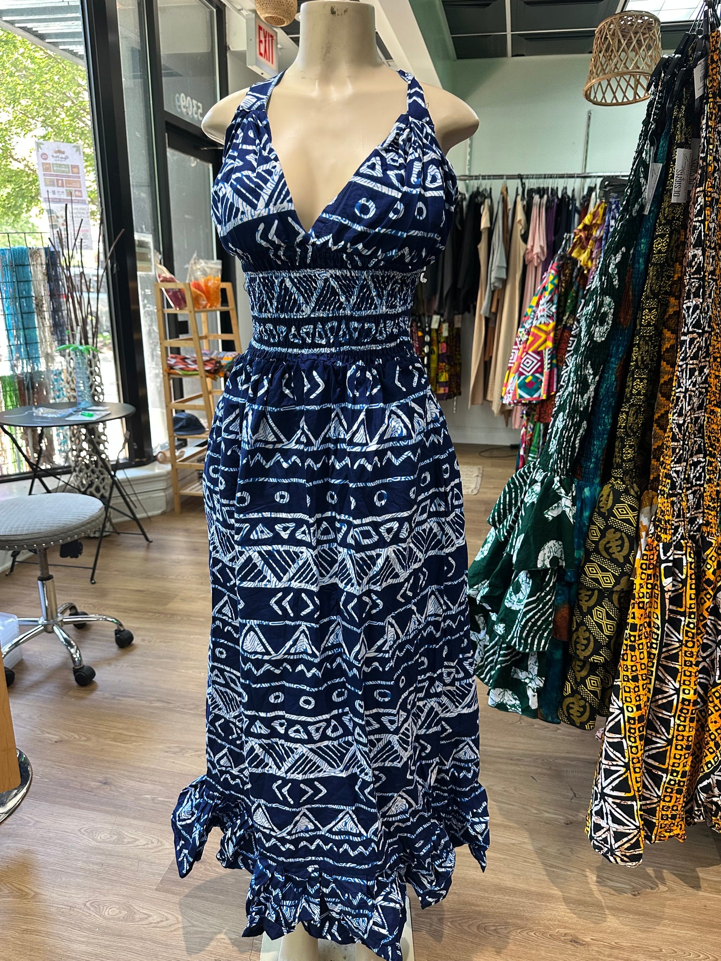 Halter backless dress blue black