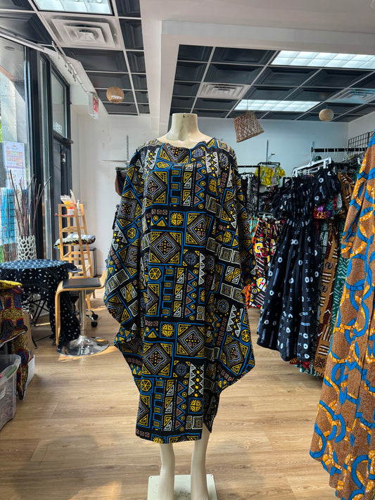 Batwing dress yellow and blue