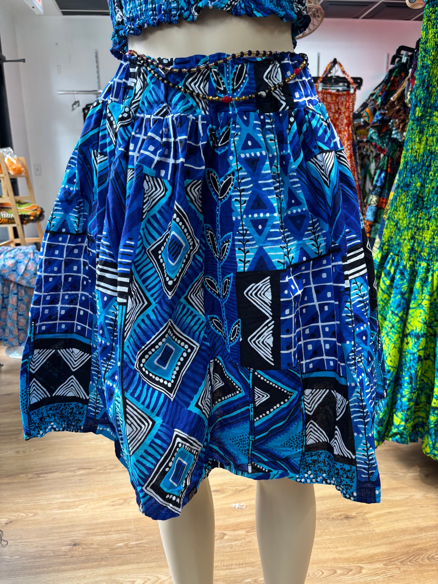 Short Flare Skirt Indigo blue white