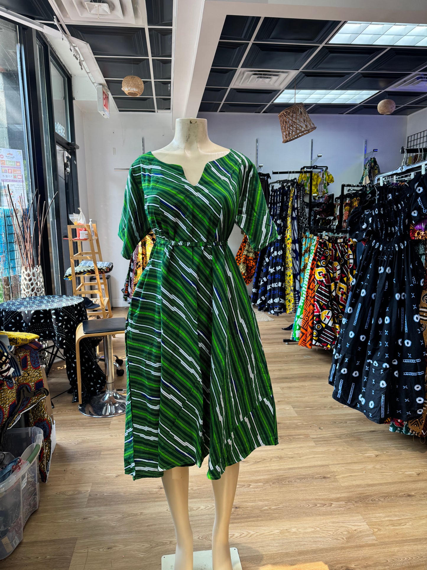 Batwing Dress green and white