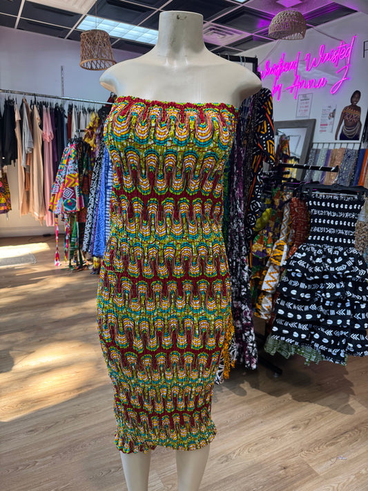 Sleeveless tube dress green multi color