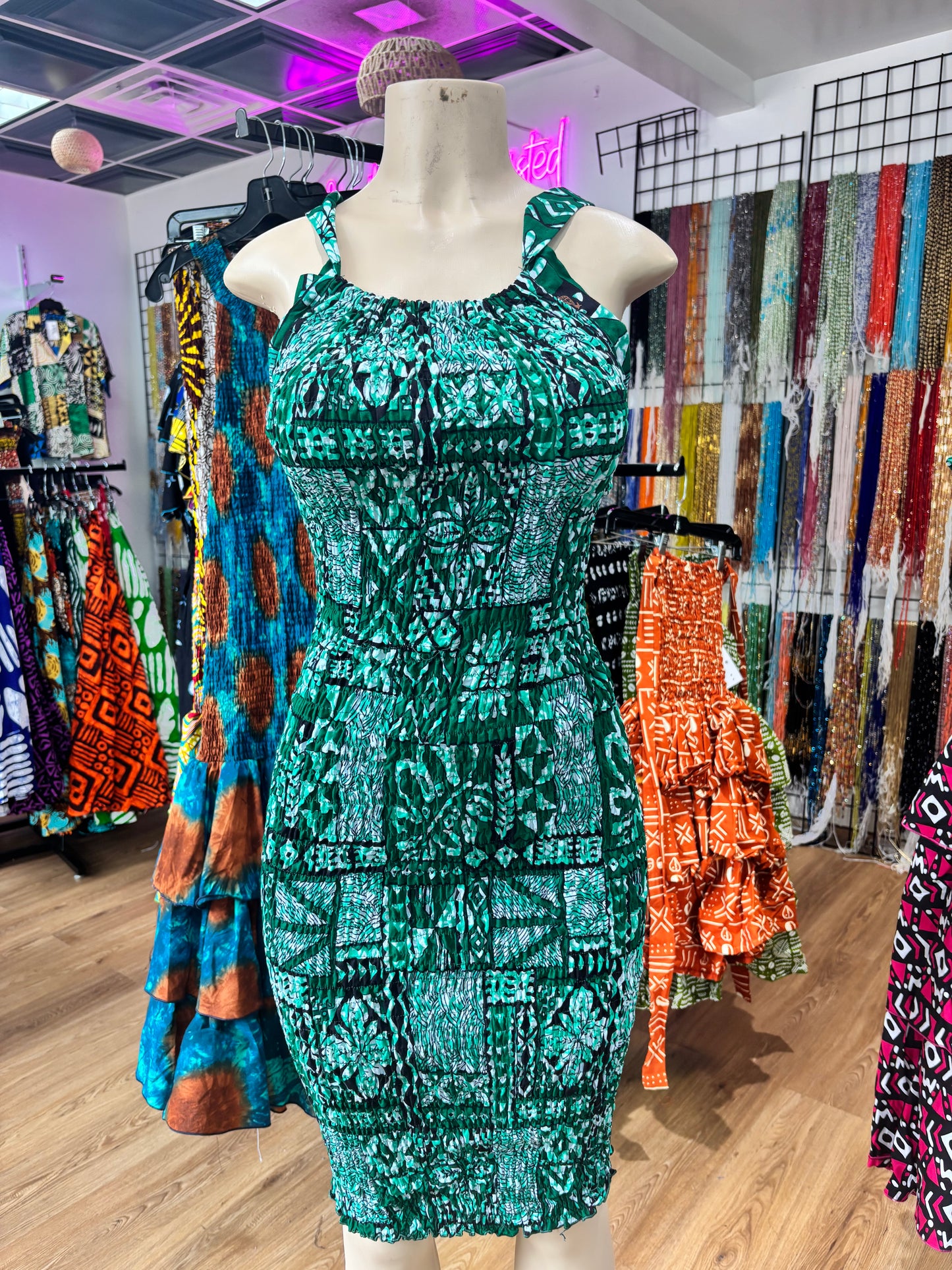 Thin strap dress green