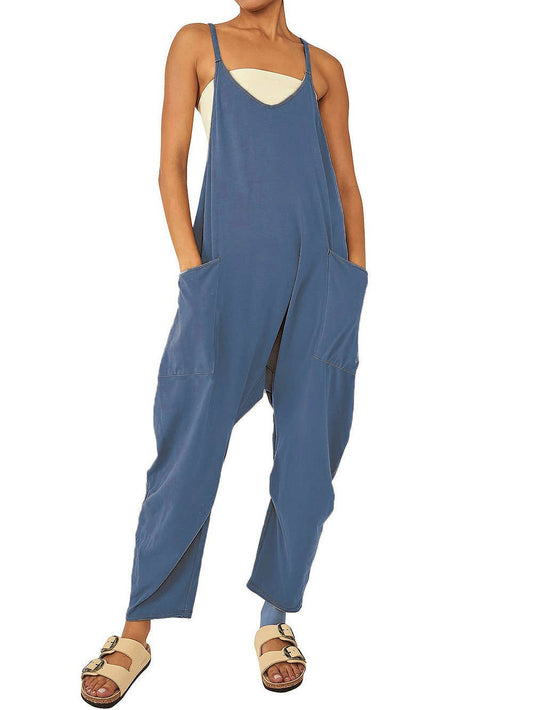 Sleeveless Baggy Jumpsuit: Denim Blue