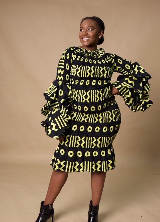 Tiered Sleeve Round Neck Dress
