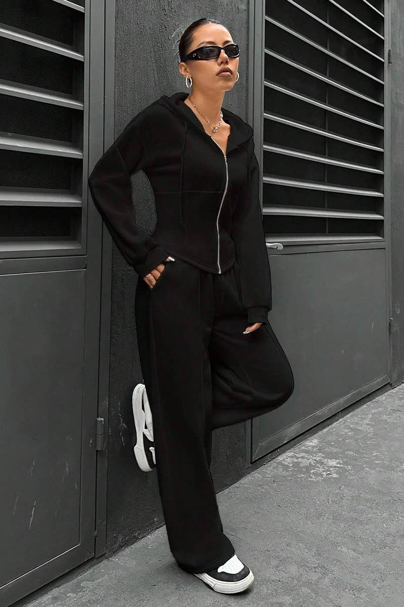HOODED CARDIGAN CASUAL SPORTS TWO-PIECE SET