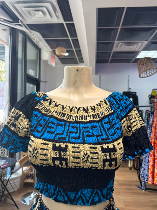Longsleeve Elastic cropped top blue black