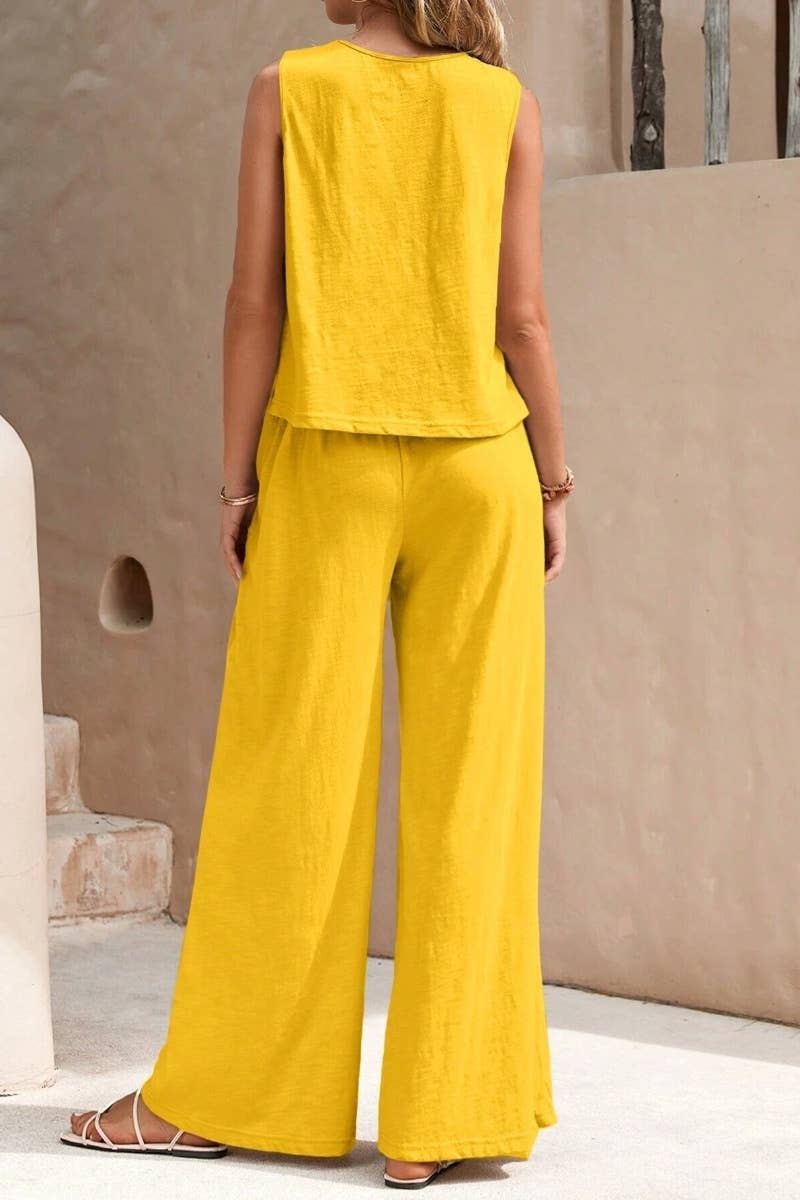 SUMMER CREW NECK SLEEVELESS TOP PANTS SUIT