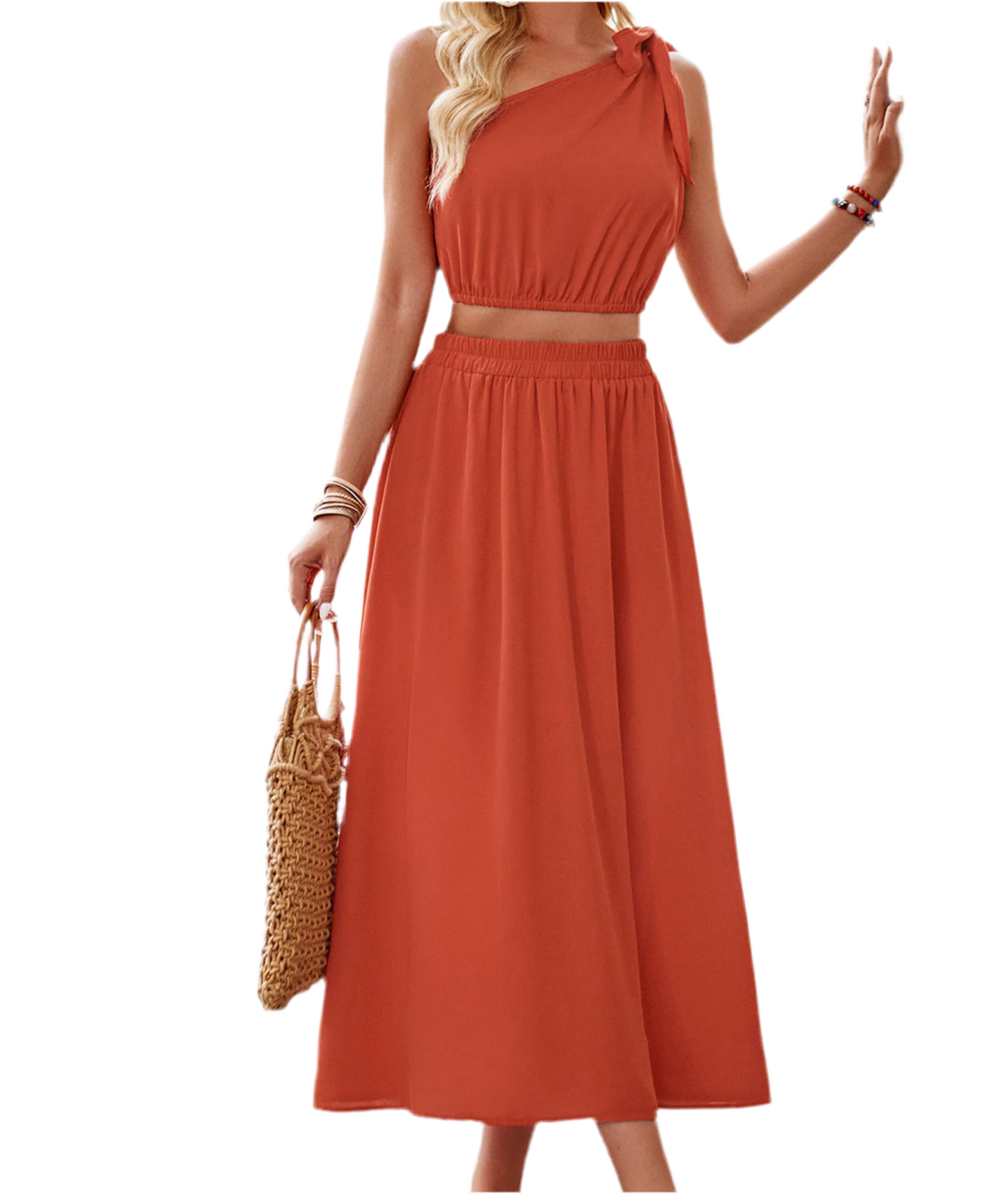 One Shoulder Top & High Waist Skirt Set