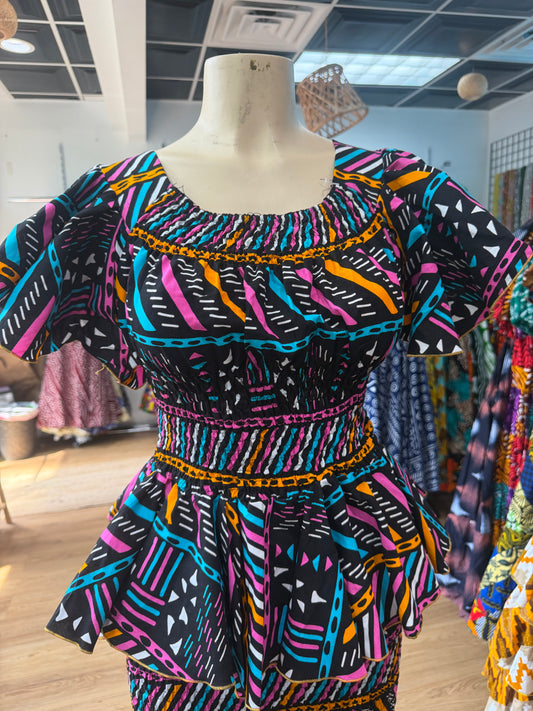 Flare Sleeve Elastic Top purple black blue orange