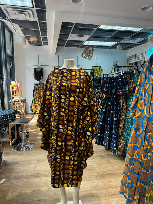 Batwing dress yellow and brown