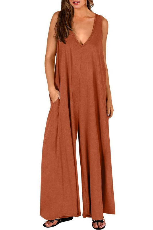 SOLID COLOR CASUAL LOOSE POCKET JUMPSUIT