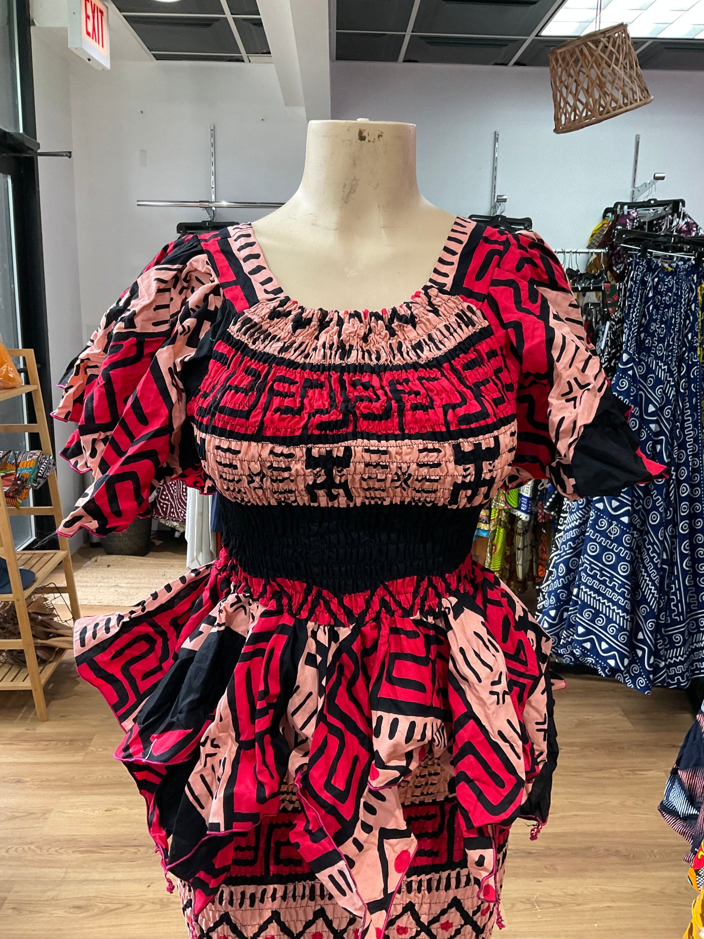 Flare Sleeve Elastic top pink black