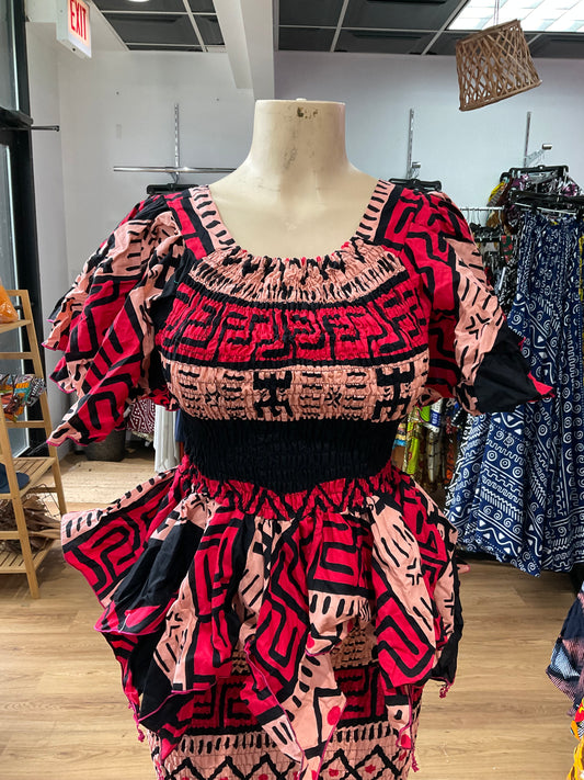 Flare Sleeve Elastic top pink black