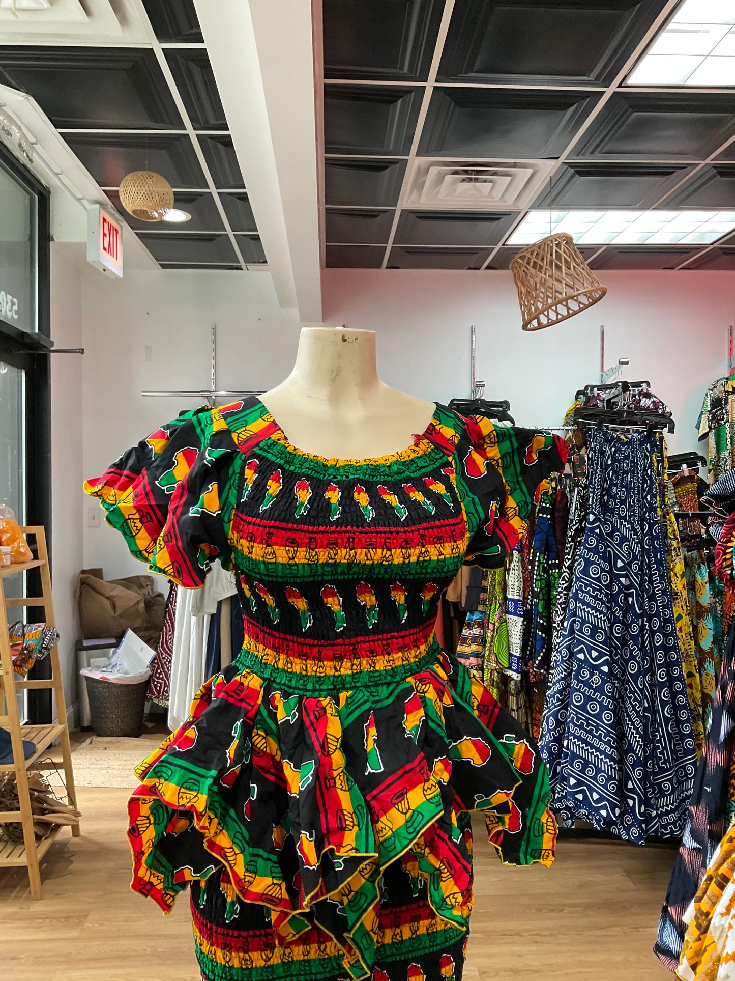 Flare Sleeve Elastic top Ghana flag color