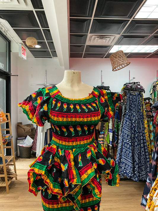 Flare Sleeve Elastic top Ghana flag color