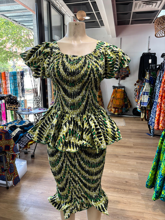 Flare Sleeve Elastic Top ONLY dark green lime green cream