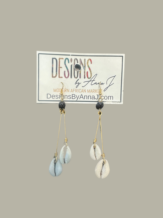 Cowrie and Gold Dangle Earrings