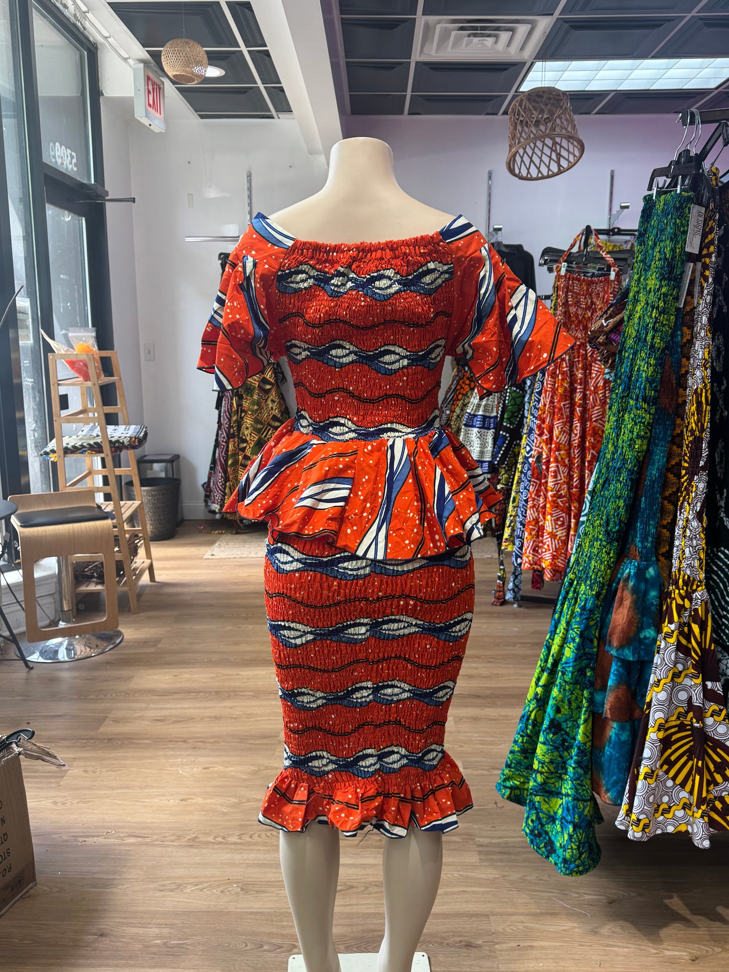 Flara sleeve Elastic top orange and blue (Copy)
