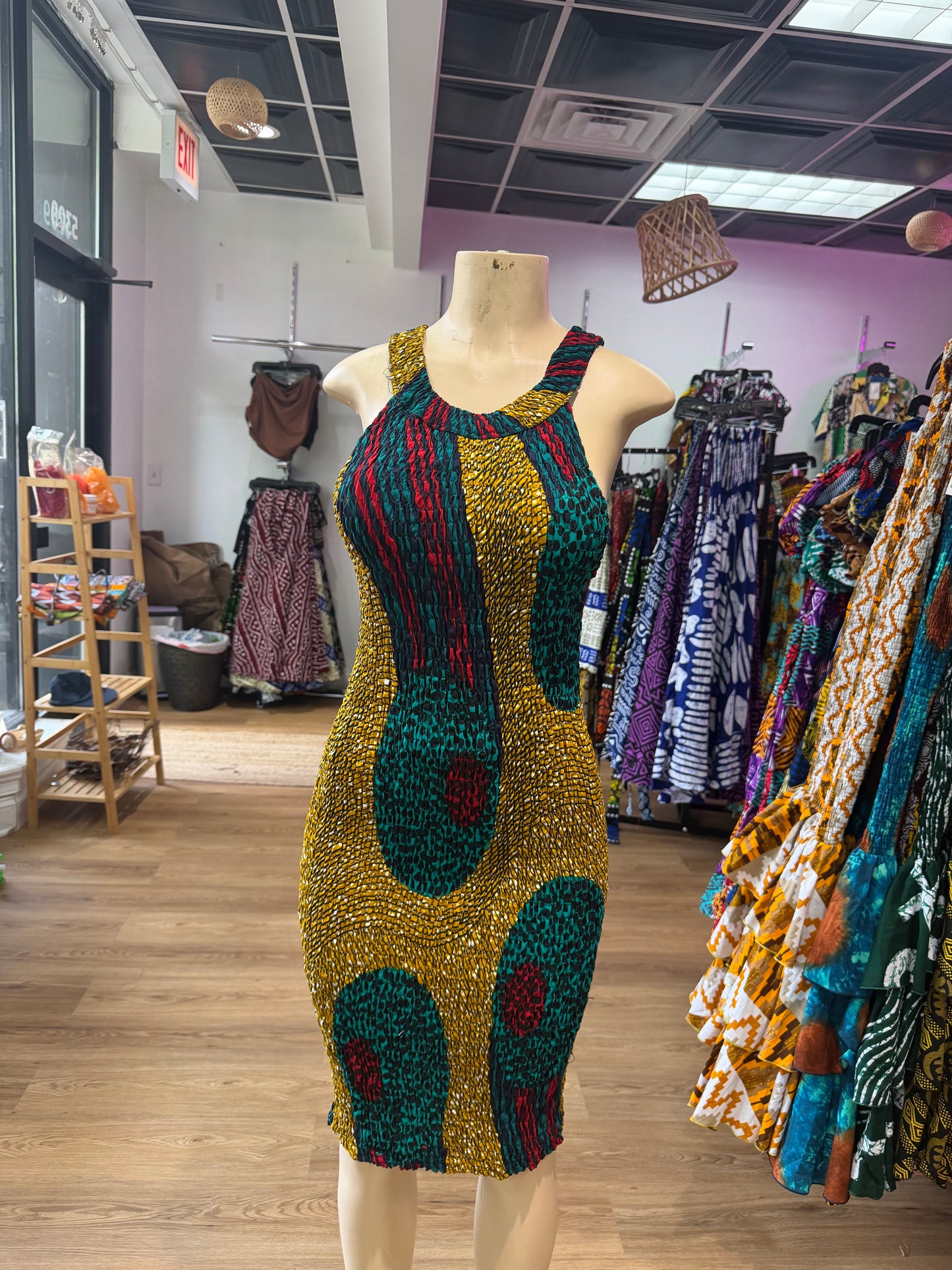 Thin strap dress yellow green