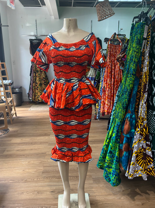 Flara sleeve Elastic top orange and blue (Copy)