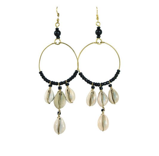 Dangle Beaded Cowrie Hoops