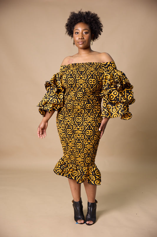 Tiered Sleeve Round Neck Dress