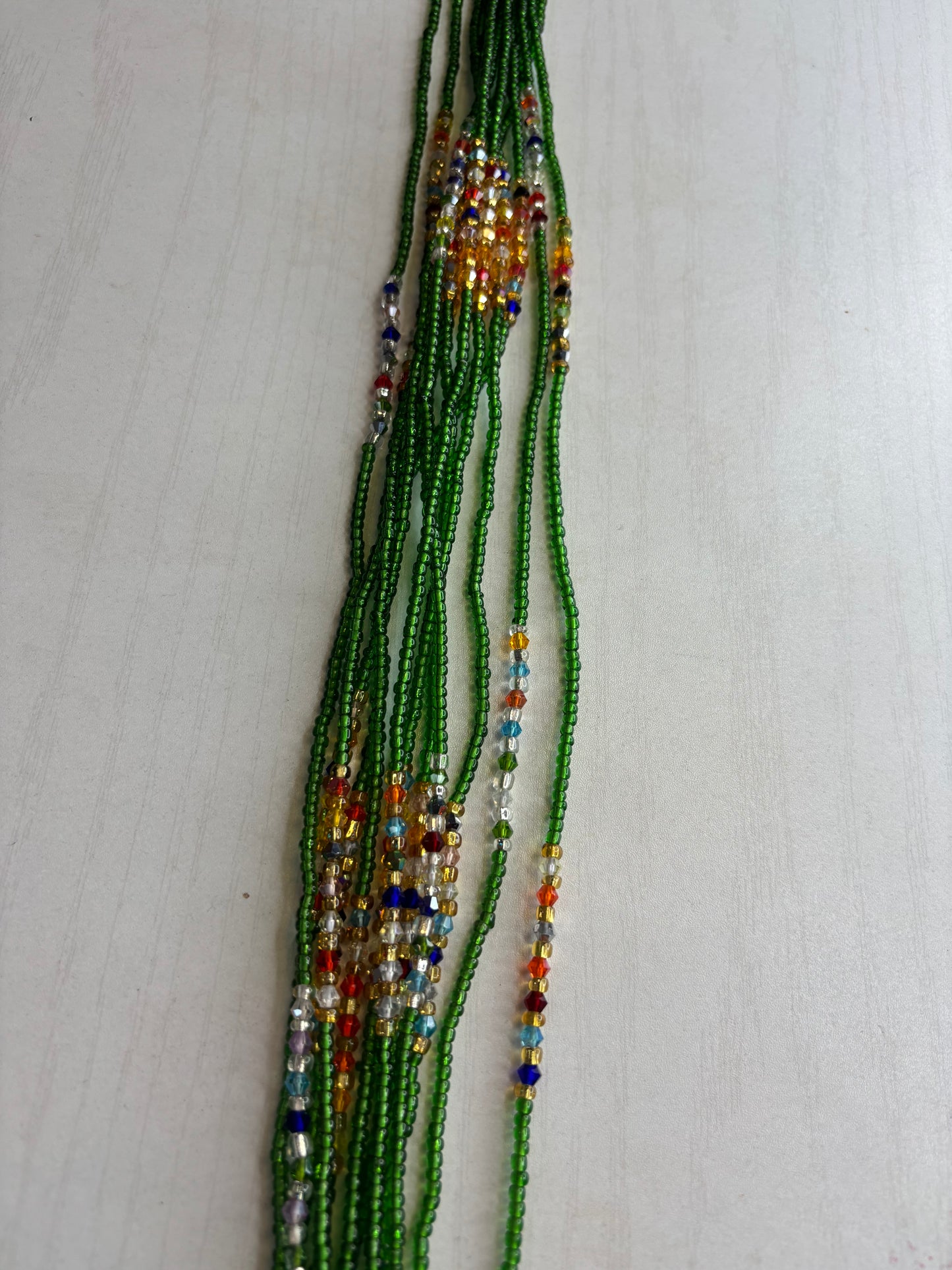 Thin Green With Multi Color Spacer Waistbead