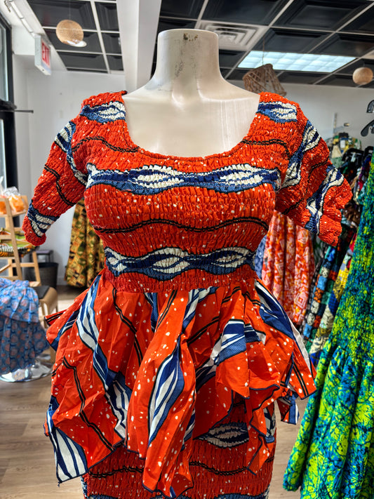 Longsleeve Elastic top orange and blue