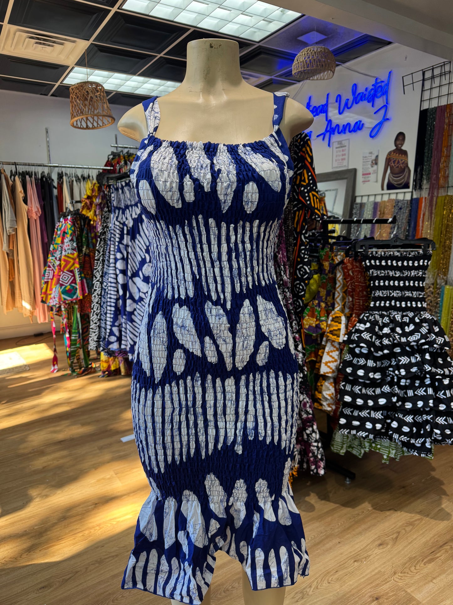 Thin strap mermaid dress blue white