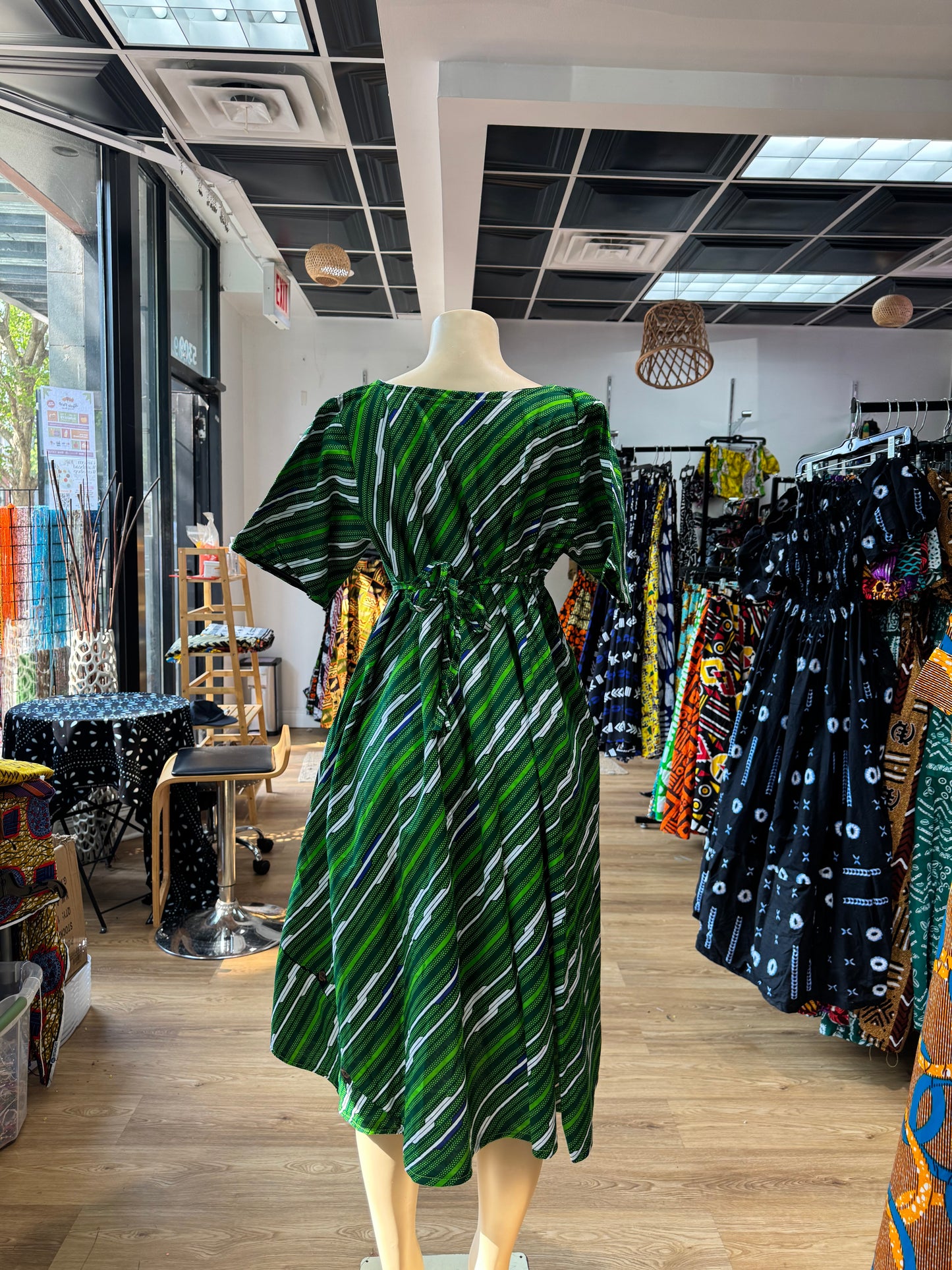 Batwing Dress green and white