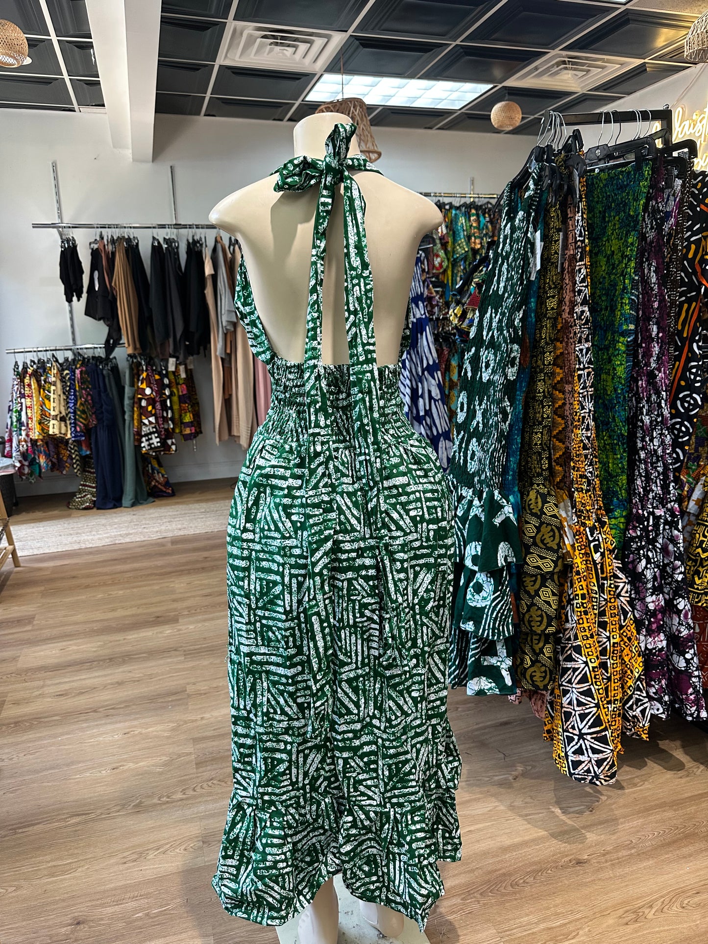 Sunshine backless dress green and white