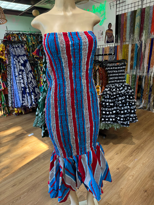 Sleeveless tube dress blue red