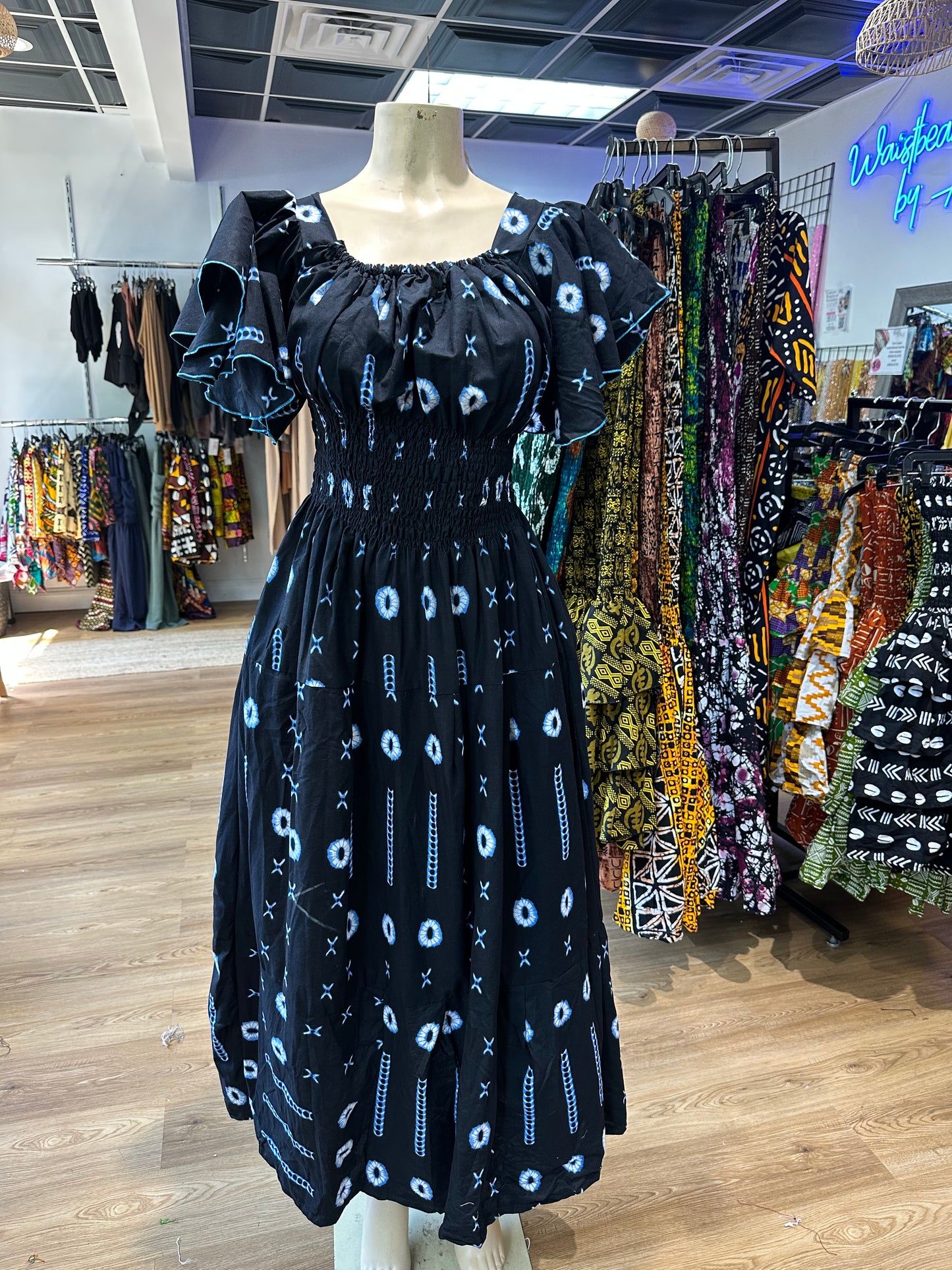 Flare Sleeve Long Dress Indigo