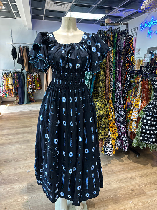 Flare Sleeve Long Dress Indigo