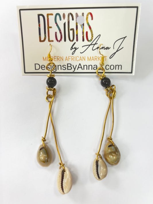 Gold Cowrie Shell Dangle Earrings