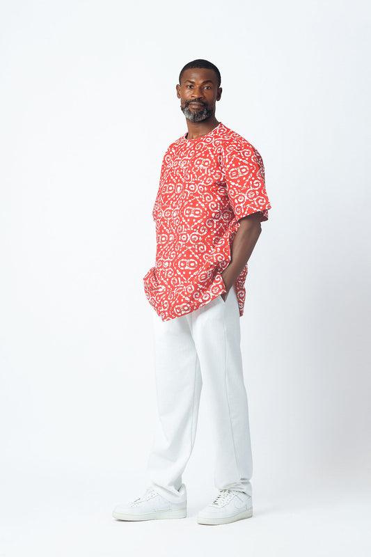 Print Round Neck Button Down