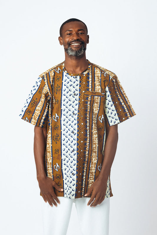 Print Round Neck Button Down