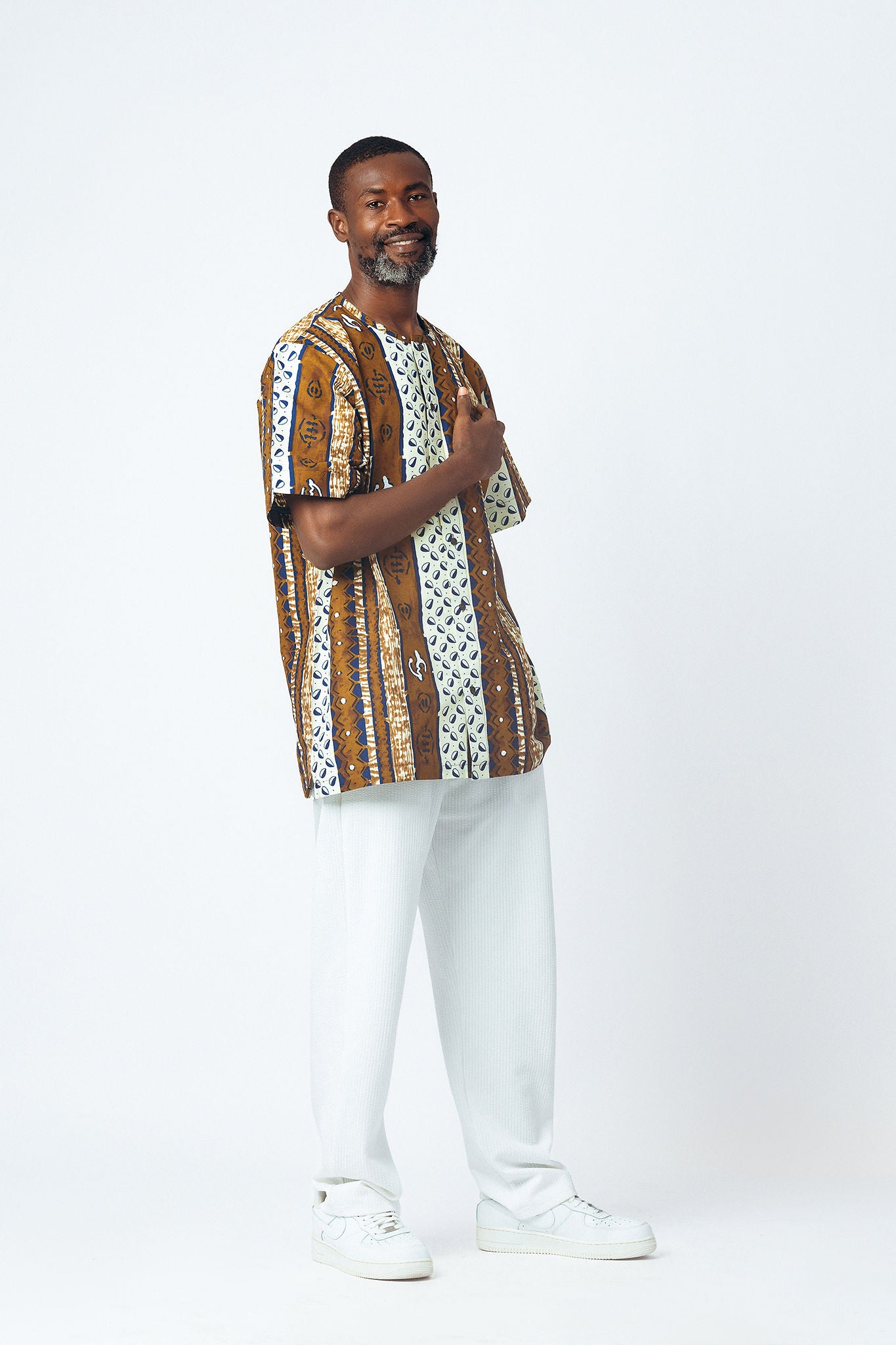 Print Round Neck Button Down